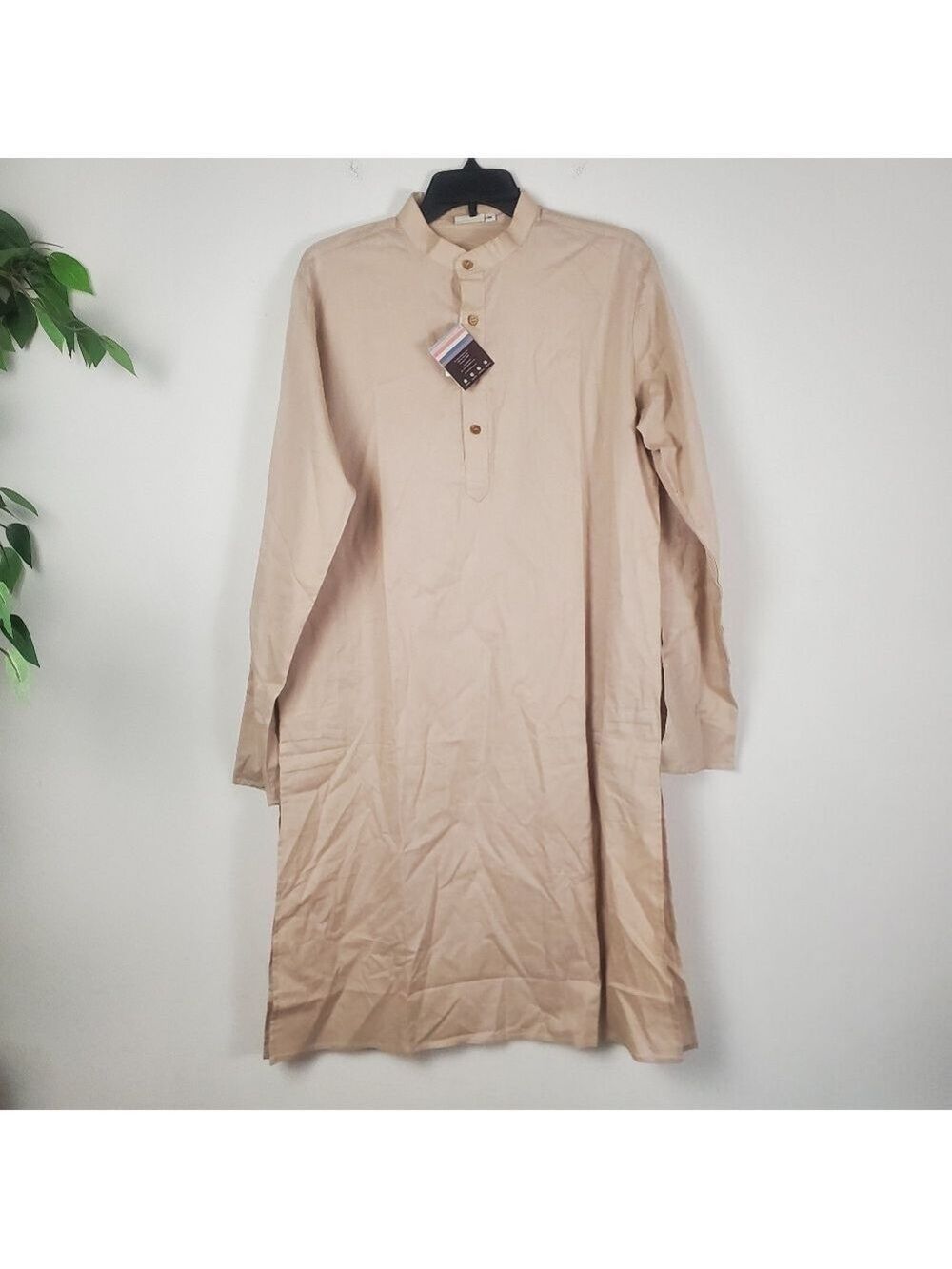 In Sattva Men's Classic Solid Cotton Kurta Light Beige Medium NWT